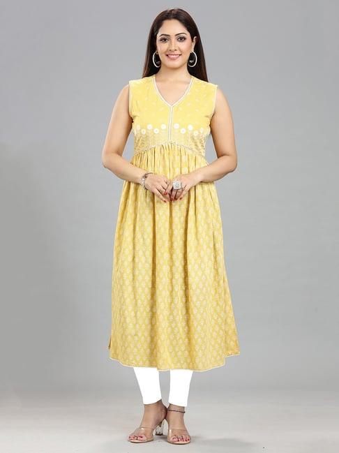 cotton culture yellow printed a line kurta