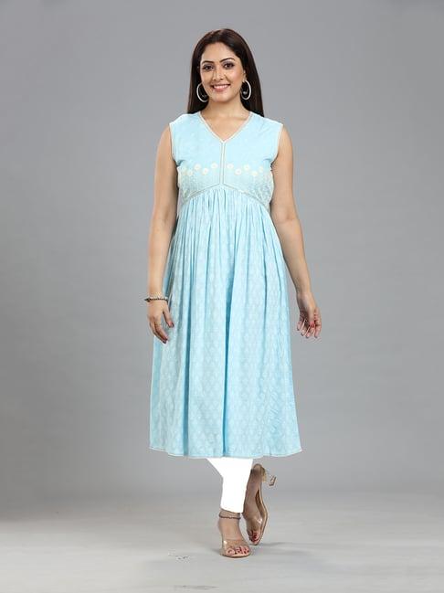 cotton culture sky blue printed a line kurta