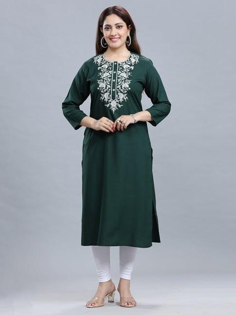 cotton culture dark green embroidered straight kurta