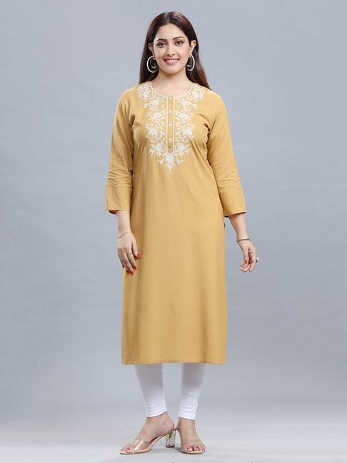 cotton culture mustard embroidered straight kurta