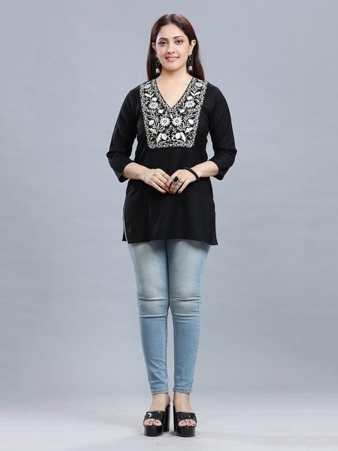 cotton culture black embroidered straight kurti