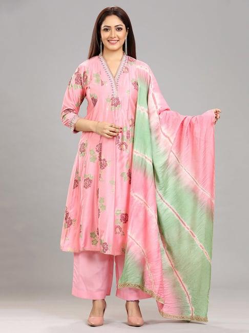 cotton culture peach printed kurta with palazzo & dupatta