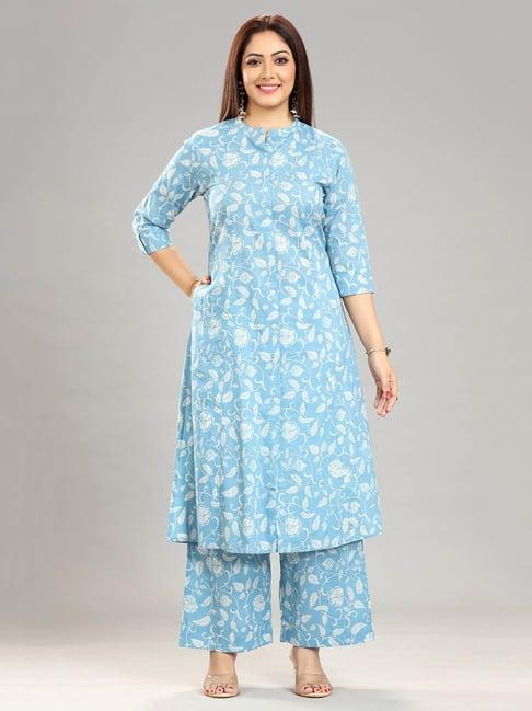 cotton culture sky blue printed kurta pant set