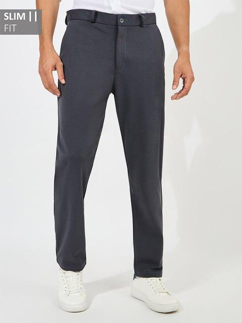 styli grey slim fit flat front trousers