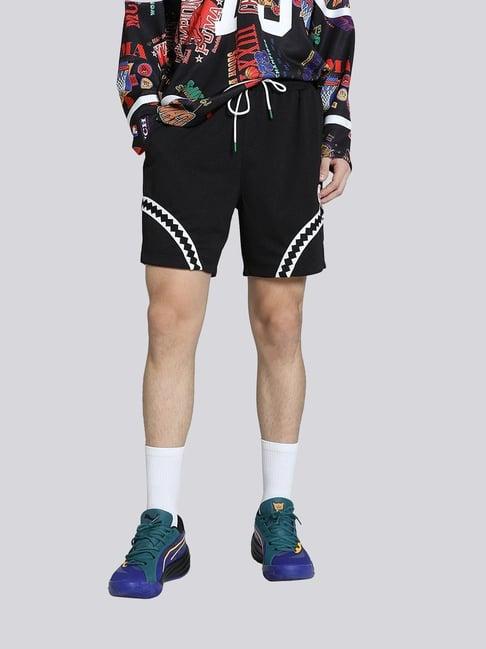 puma crowd craze black relaxed fit printed sports shorts