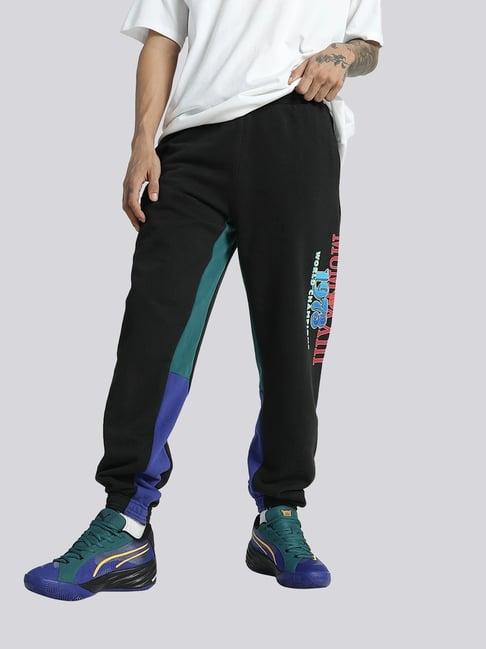 puma black cotton relaxed fit printed sports joggers