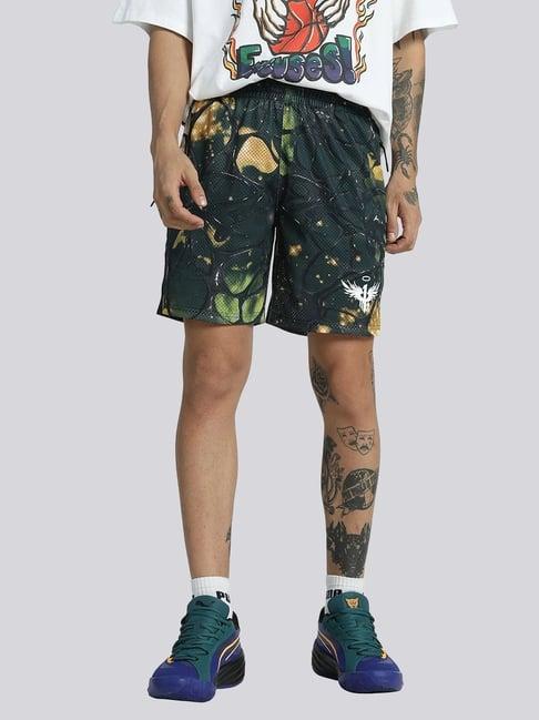 puma melo black relaxed fit printed sports shorts