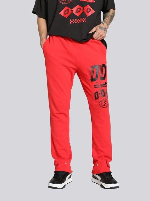 puma red cotton relaxed fit printed sports trackpants