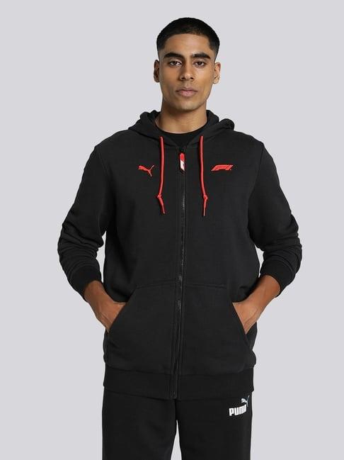 puma black cotton regular fit sports hoodie