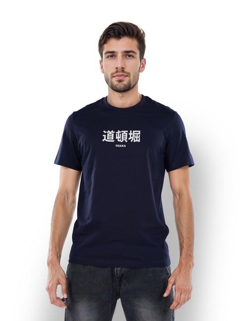 celio* navy straight fit printed t-shirt