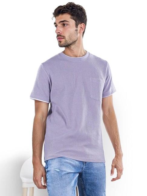 celio* purple straight fit texture t-shirt