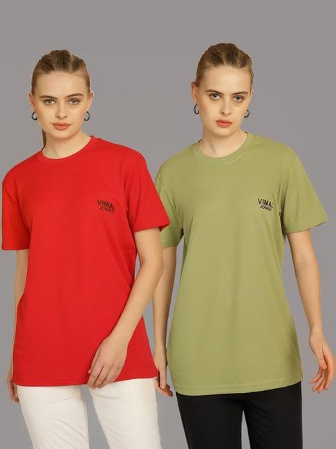 vimal jonney red & green regular fit t-shirt - pack of 2