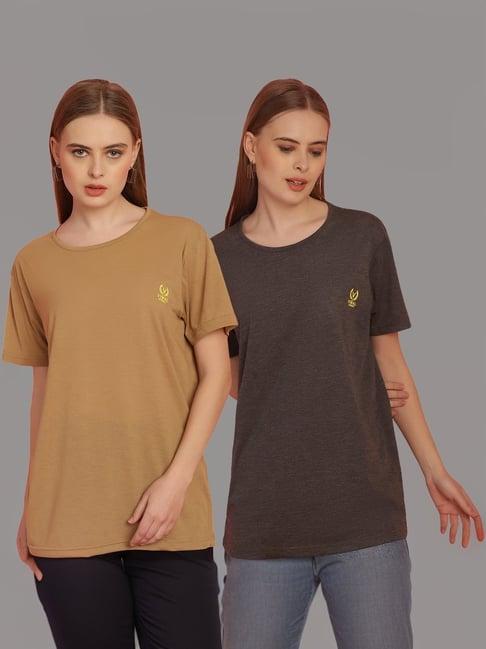 vimal jonney grey & tan cotton t-shirt - pack of 2