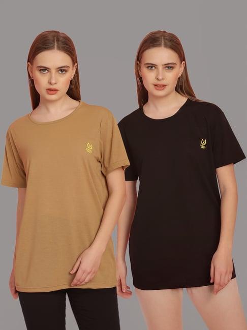 vimal jonney tan & black cotton t-shirt - pack of 2