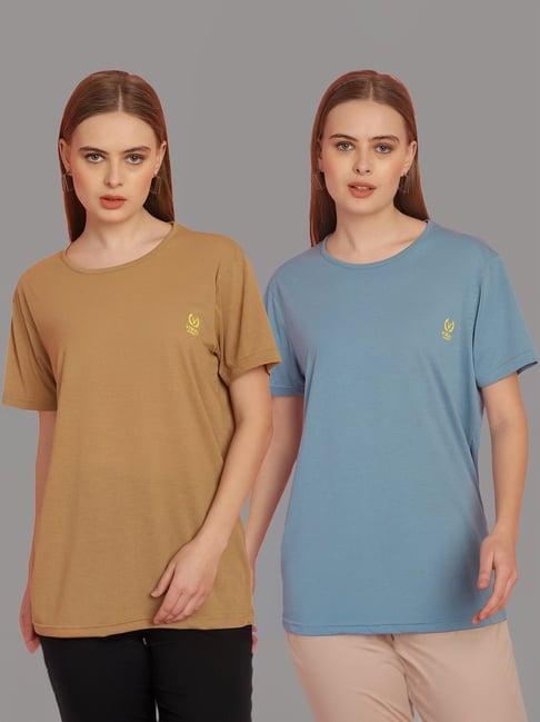 vimal jonney tan & blue cotton t-shirt - pack of 2