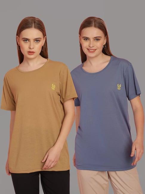 vimal jonney tan & blue cotton t-shirt - pack of 2