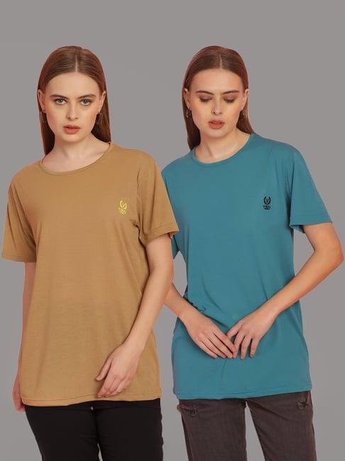 vimal jonney tan & blue cotton t-shirt - pack of 2