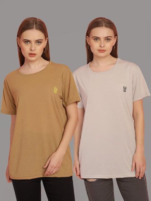 vimal jonney tan & grey cotton t-shirt - pack of 2