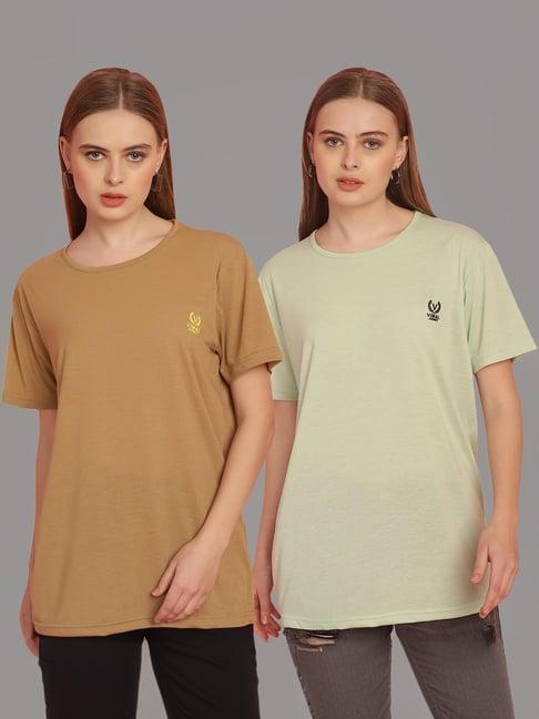 vimal jonney tan & grey cotton t-shirt - pack of 2