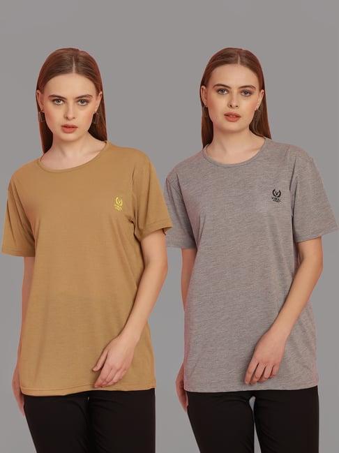 vimal jonney tan & grey cotton t-shirt - pack of 2