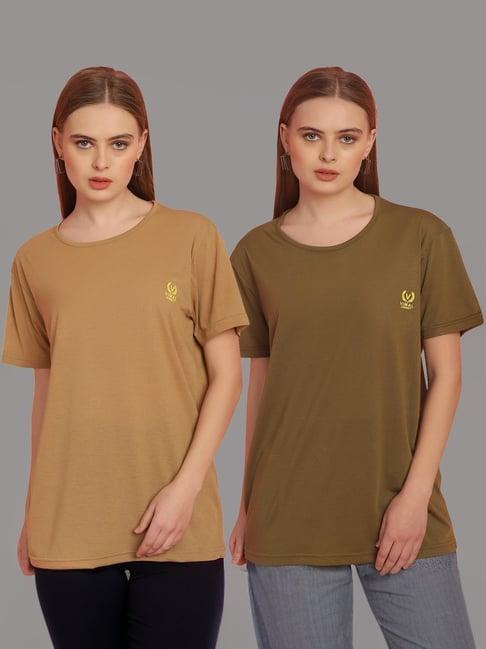 vimal jonney tan & olive cotton t-shirt - pack of 2