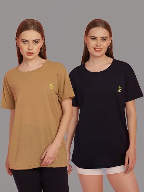 vimal jonney tan & navy cotton t-shirt - pack of 2