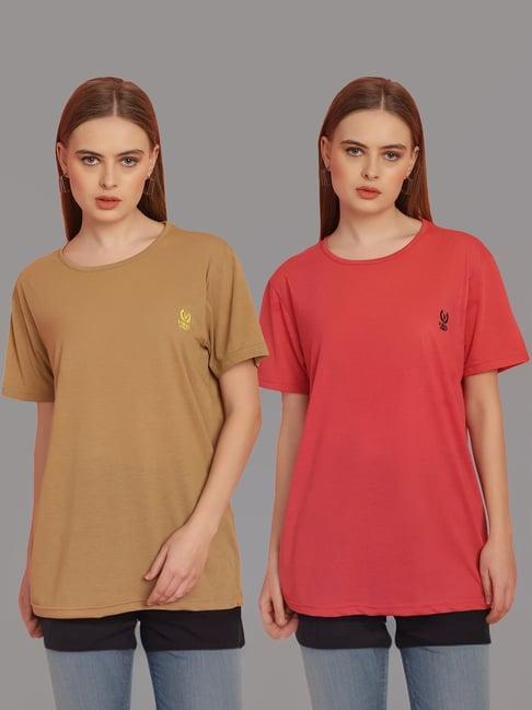 vimal jonney tan & pink cotton t-shirt - pack of 2