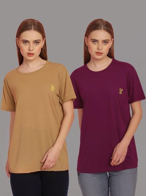 vimal jonney tan & purple cotton t-shirt - pack of 2