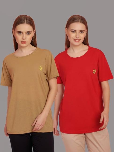 vimal jonney tan & red cotton t-shirt - pack of 2