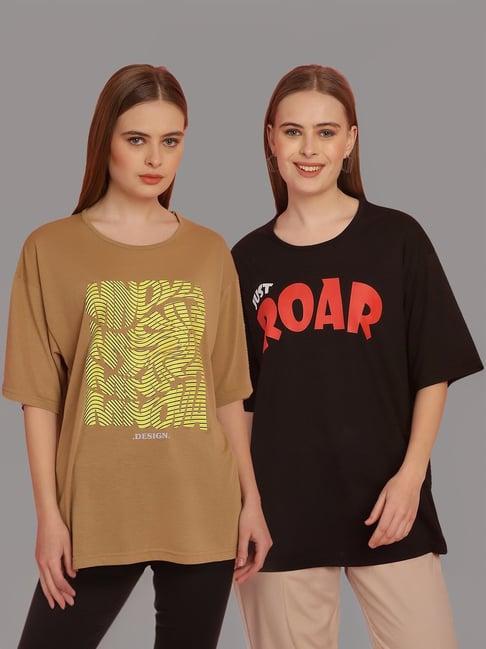 vimal jonney tan & black cotton printed t-shirt - pack of 2