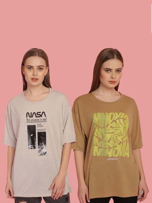 vimal jonney grey & tan cotton printed t-shirt - pack of 2