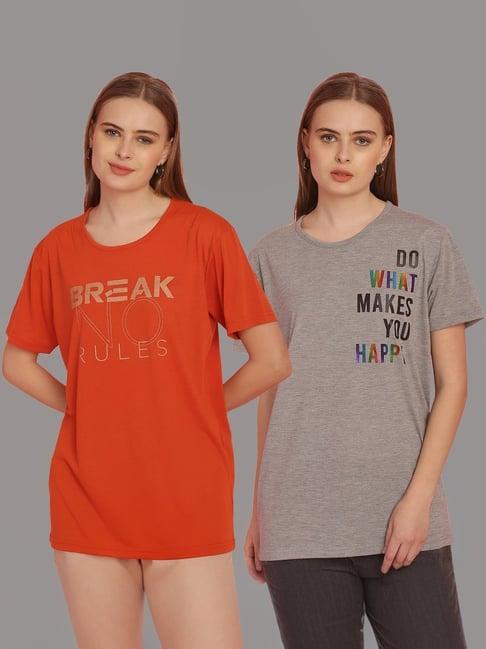 vimal jonney rust & grey cotton printed t-shirt - pack of 2