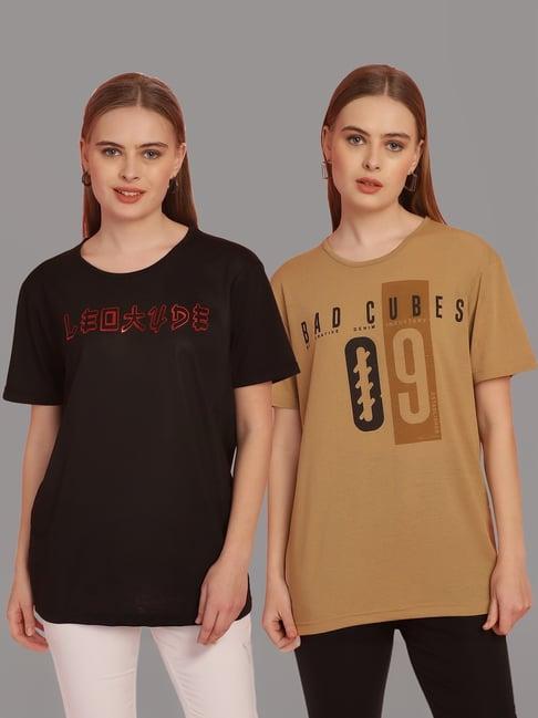 vimal jonney black & tan cotton printed t-shirt - pack of 2