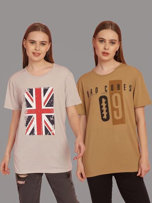 vimal jonney grey & tan cotton printed t-shirt - pack of 2