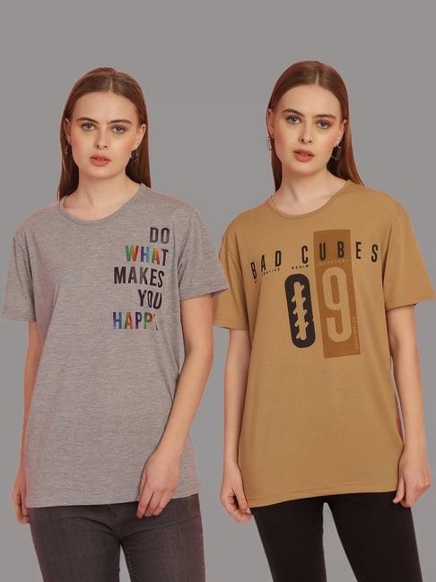 vimal jonney grey & tan cotton printed t-shirt - pack of 2