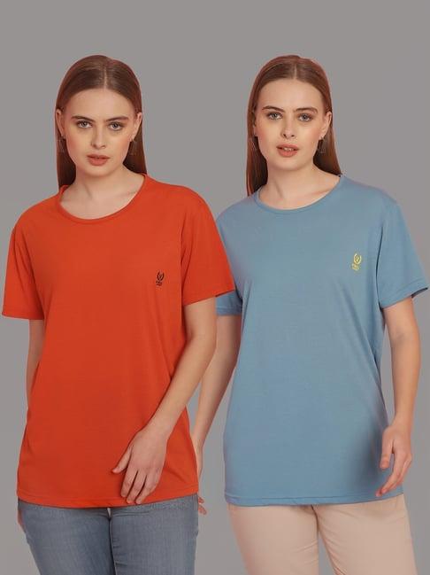 vimal jonney rust & blue cotton t-shirt - pack of 2