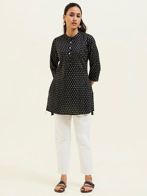 jaipur kurti black cotton printed a line kurti