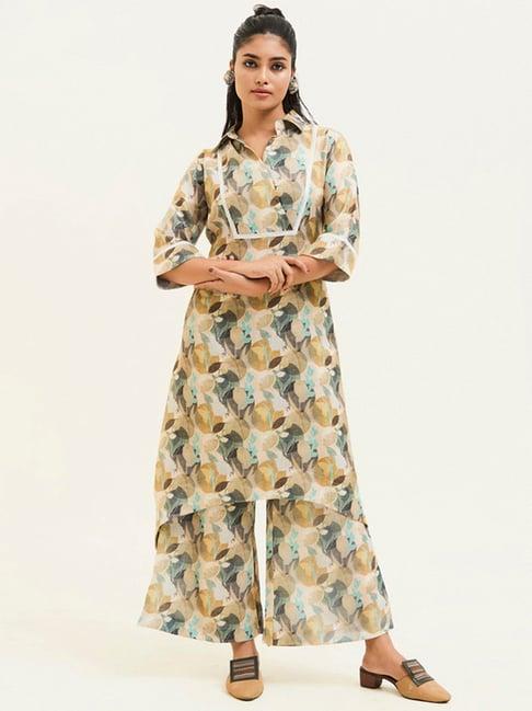 jaipur kurti olive printed kurta pant set