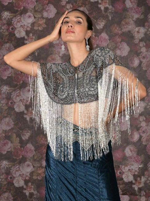 odette black & silver embellished fancy cape