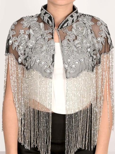 odette black & silver embellished fancy cape