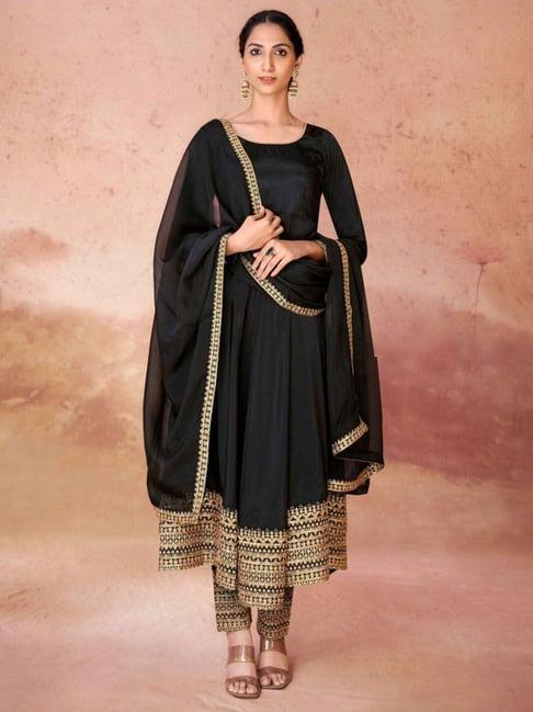 odette black embroidered kurta pant set with dupatta