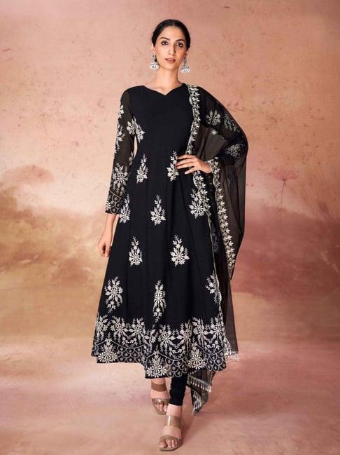 odette black embroidered kurta pant set with dupatta