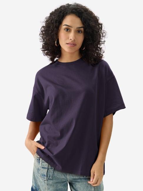 the souled store purple relaxed fit oversized t-shirt