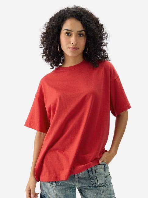 the souled store red relaxed fit oversized t-shirt