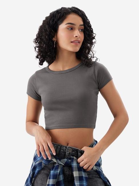 the souled store grey slim fit crop top