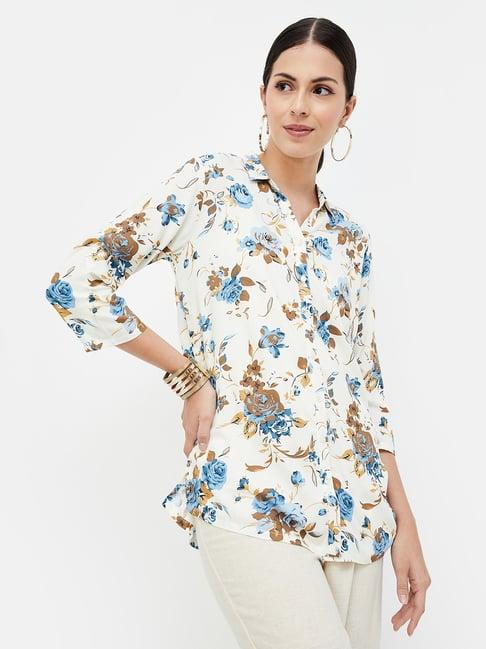 melange by lifestyle off white floral print kurti