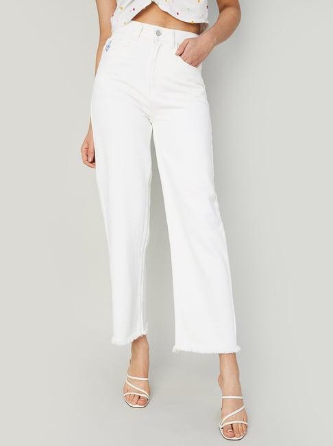 colour me by melange white regular fit mid rise trousers