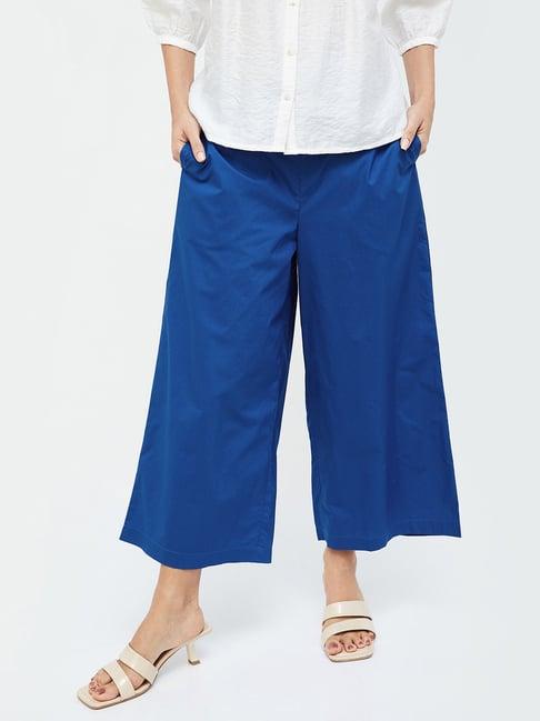 melange by lifestyle blue regular fit mid rise pants