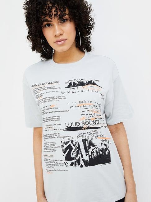 ginger by lifestyle grey graphic print oversized t-shirt