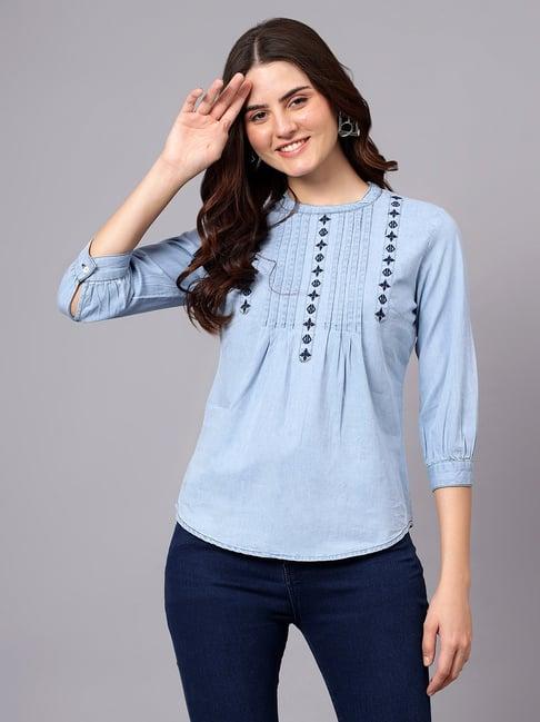 cantabil blue embroidered top